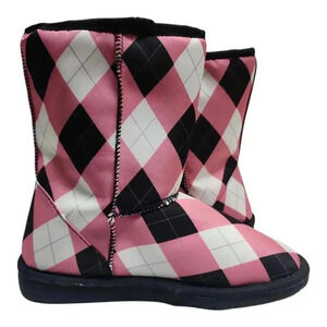 Dawgs Aussie Style Winter Boots Womens 7 Pink Black Argyle New